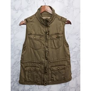 Max Jeans Utility Vest Women Size M Hunter Green Full Zip Pockets Outdoor